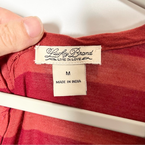 Lucky Brand Orange & Red 3/4 Sleeve Striped Top Blouse Button Back Size Medium - Picture 7 of 9